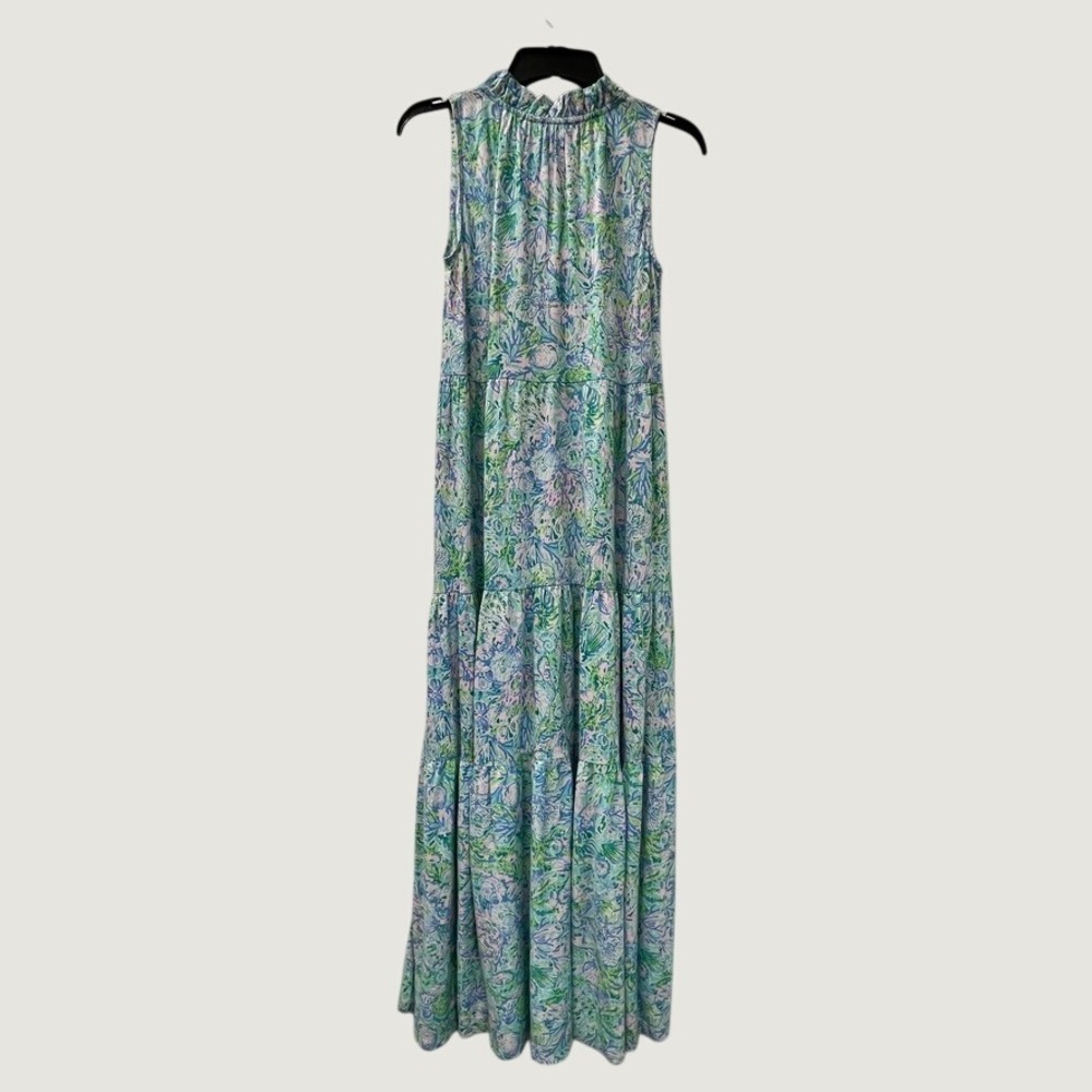 Lilly Pulitzer Malone Maxi Dress Small Surf Blue Soleil It On Me Tiered Boho NEW - Picture 3 of 10